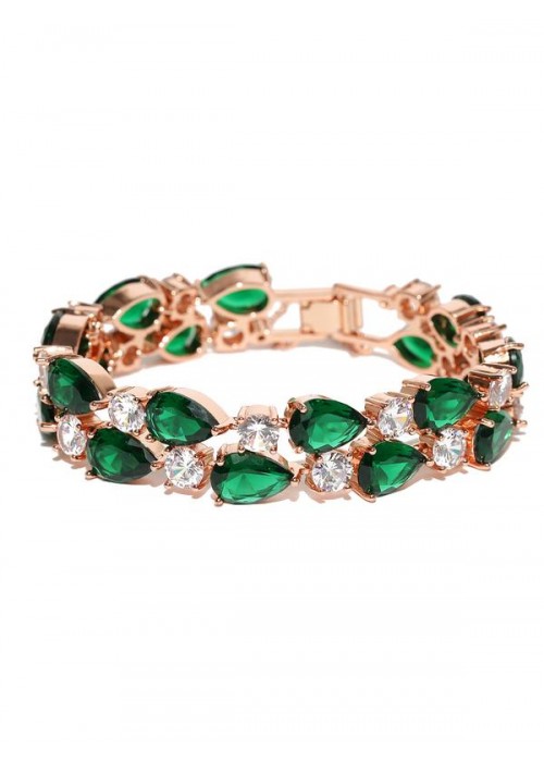 Jewels Galaxy Gold-Toned & Green Rose Gold-Plated Handcrafted Link Bracelet 3013
