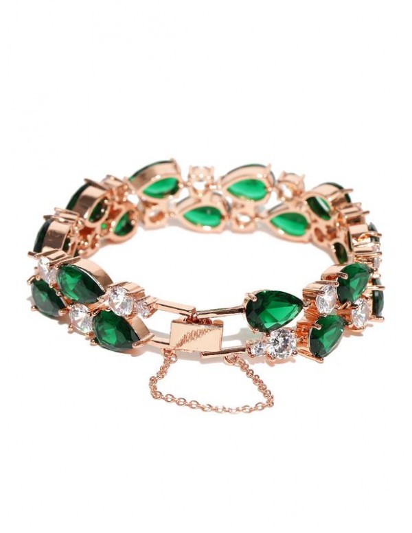 Jewels Galaxy Gold-Toned & Green Rose Gold-Plated Handcrafted Link Bracelet 3013
