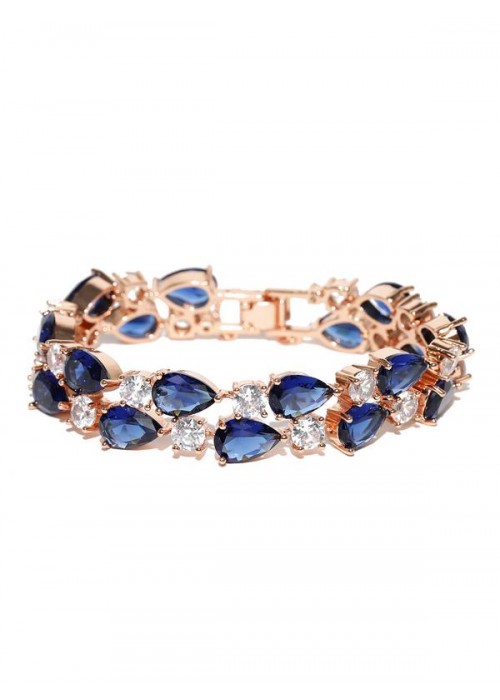 Jewels Galaxy Gold-Toned & Blue Rose Gold-Plated Handcrafted Link Bracelet 3014