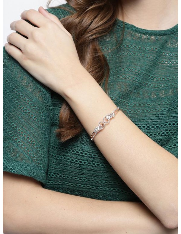 Jewels Galaxy 18K Rose Gold-Plated Handcrafted CZ Stone-Studded Bangle-Style Bracelet 3109