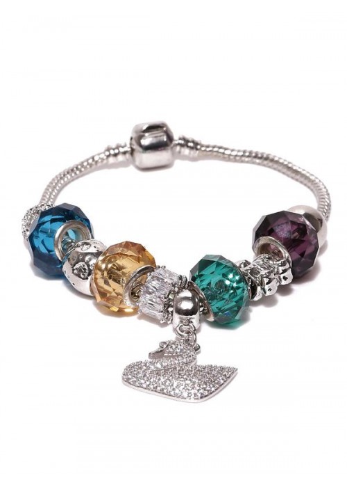 Jewels Galaxy Silver-Toned & Blue Brass Rhodium-Plated Stone-Studded Handcrafted Bracelet 3150