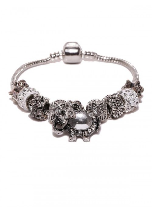 Jewels Galaxy Silver-Toned Rhodium-Plated Handcrafted Charm Bracelet 3151