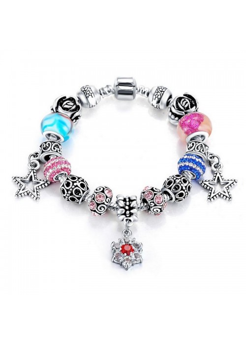 Jewels Galaxy Crystal Elements Sparkling Colors Star And Rose Inspired Antique Pandora Style Splendid Bracelet For Women/Girls 3164