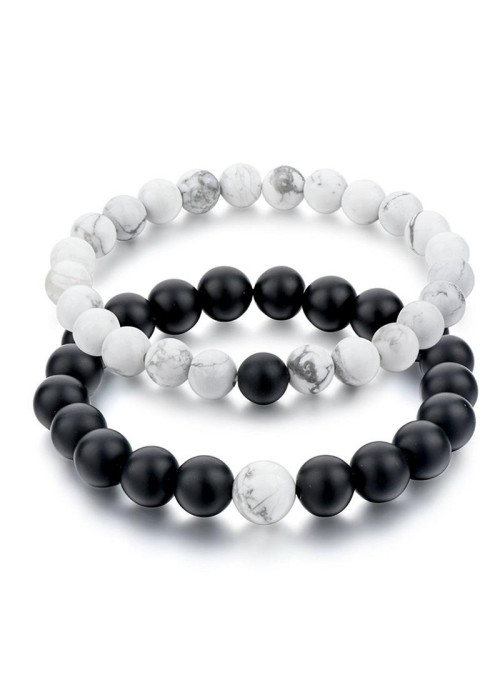 Jewels Galaxy Limited Edition Howlite & Onyx Stone 2-in-1 Splendid Black & White Ball Shaped Bracelet For Women/Girls/Men 3197