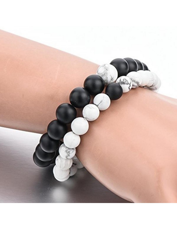 Jewels Galaxy Limited Edition Howlite & Onyx Stone 2-in-1 Splendid Black & White Ball Shaped Bracelet For Women/Girls/Men 3197
