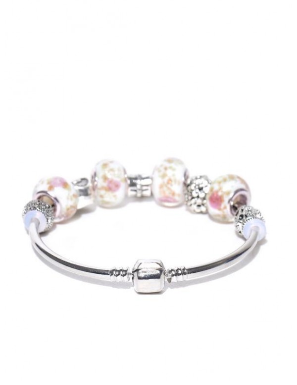 Jewels Galaxy Off-White Silver-Plated Handcrafted Charm Bracelet 3226