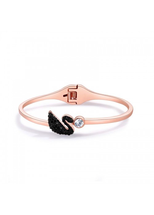 Black Rose Gold-Plated Swan-Shaped Stone-Studded Handcrafted Cuff Bracelet 3241