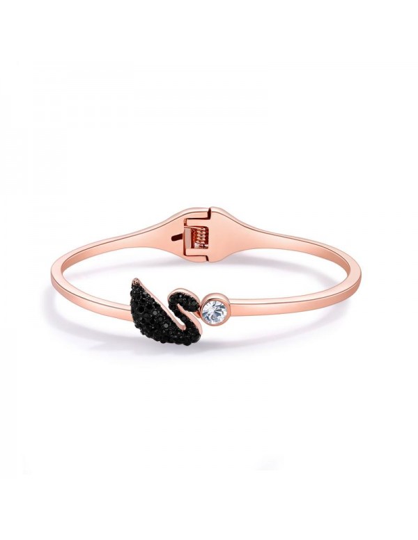 Black Rose Gold-Plated Swan-Shaped Stone-Studded H...