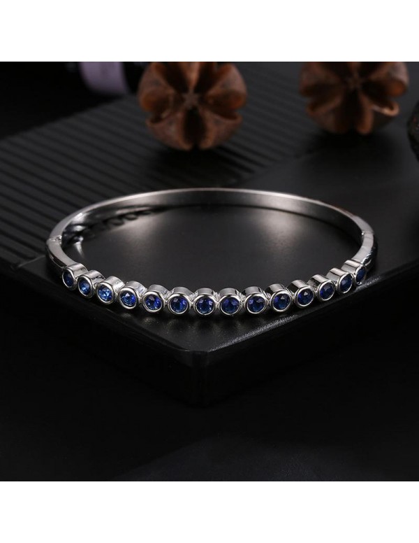 Silver-Toned & Navy Rhodium-Plated Stone-Studded Cuff Bracelet 3282