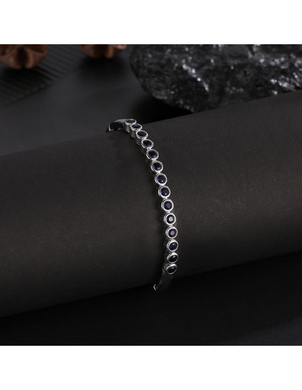 Silver-Toned & Navy Rhodium-Plated Stone-Studded Cuff Bracelet 3282