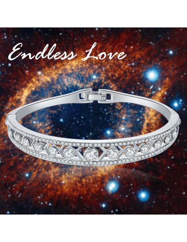 Jewels Galaxy Exclusive Luxuria Elegant AAA American Diamond Platinum Plated Designer Stunning Bracelet For Women/Girls - Combo of 2 7603