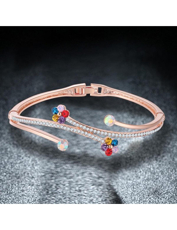 Jewels Galaxy Exclusive Luxuria Sparkling AAA Vine Swiss Cubic Zirconia Delicate Floral Designed Multicolor 18K Rosegold Adjustable Bracelets - Combo of 2 7605