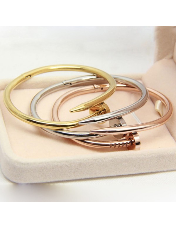 Jewels Galaxy Gold, Rose Gold and Silver Plated Stainless Steel Anti Tarnish Nail Bracelet Combo of 3