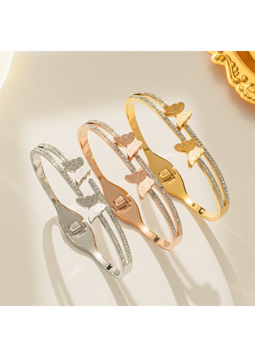 Jewels Galaxy Stainless Steel Gold, Rose Gold and Silver Plated Butterfly inspired AD Studded Bracelet