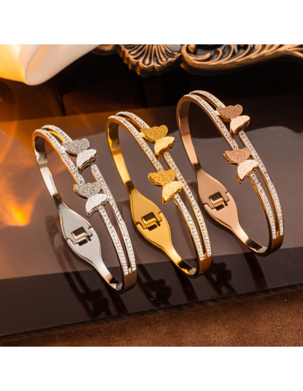 Jewels Galaxy Stainless Steel Gold, Rose Gold and Silver Plated Butterfly inspired AD Studded Bracelet