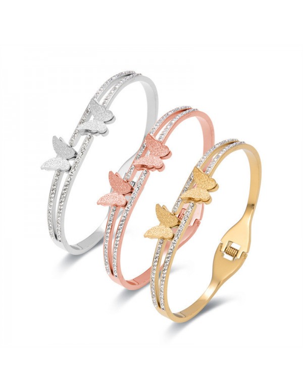 Jewels Galaxy Stainless Steel Gold, Rose Gold and Silver Plated Butterfly inspired AD Studded Bracelet
