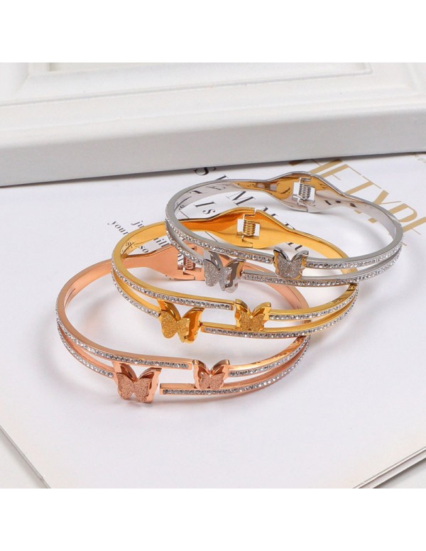 Jewels Galaxy Stainless Steel Gold, Rose Gold and Silver Plated Butterfly inspired AD Studded Bracelet