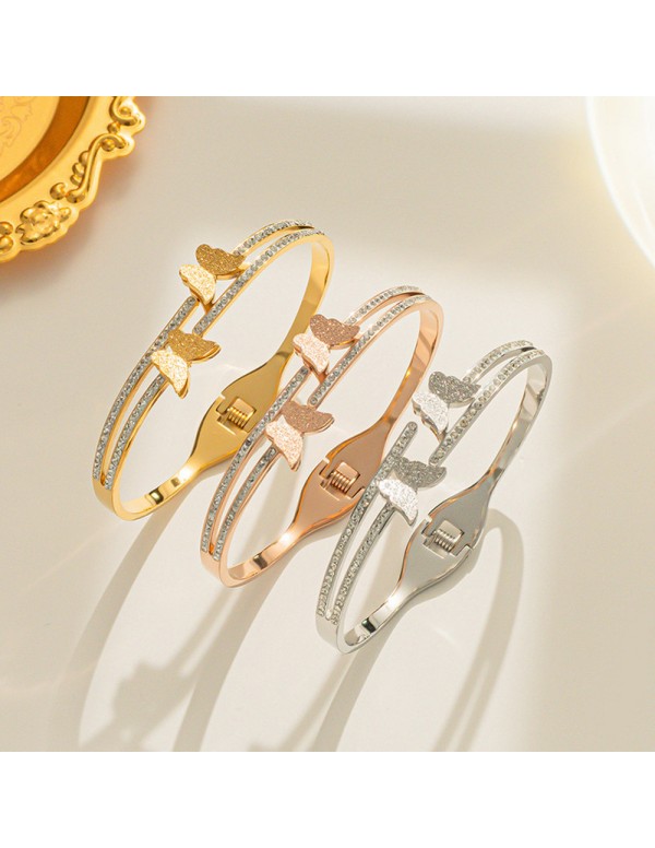 Jewels Galaxy Stainless Steel Gold, Rose Gold and Silver Plated Butterfly inspired AD Studded Bracelet