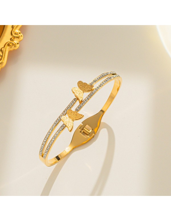 Jewels Galaxy Stainless Steel Gold, Rose Gold and Silver Plated Butterfly inspired AD Studded Bracelet