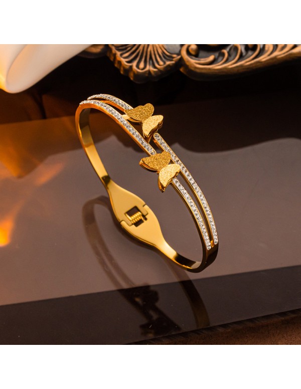 Jewels Galaxy Stainless Steel Gold, Rose Gold and Silver Plated Butterfly inspired AD Studded Bracelet