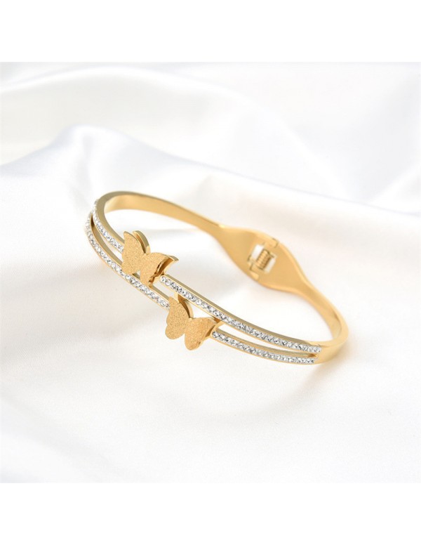 Jewels Galaxy Stainless Steel Gold, Rose Gold and Silver Plated Butterfly inspired AD Studded Bracelet