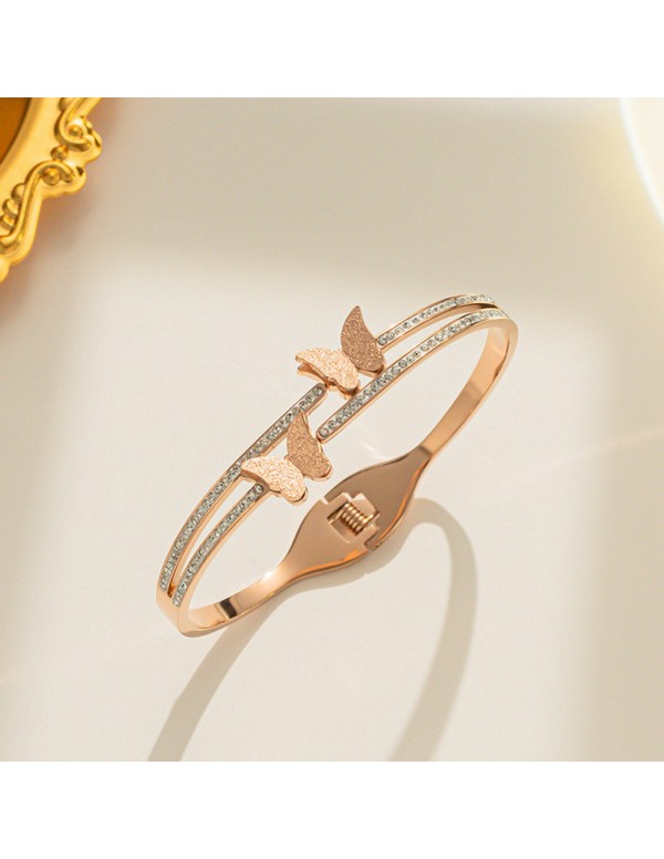 Jewels Galaxy Stainless Steel Gold, Rose Gold and Silver Plated Butterfly inspired AD Studded Bracelet