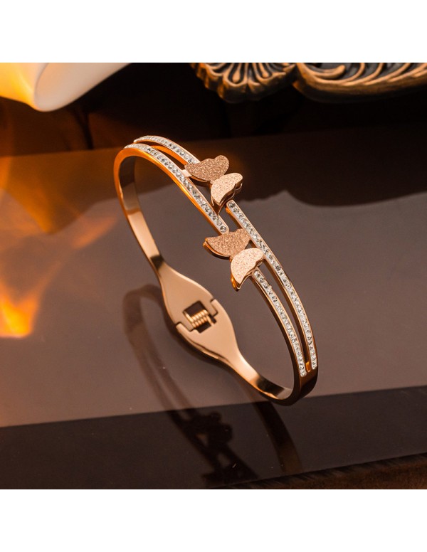 Jewels Galaxy Stainless Steel Gold, Rose Gold and Silver Plated Butterfly inspired AD Studded Bracelet