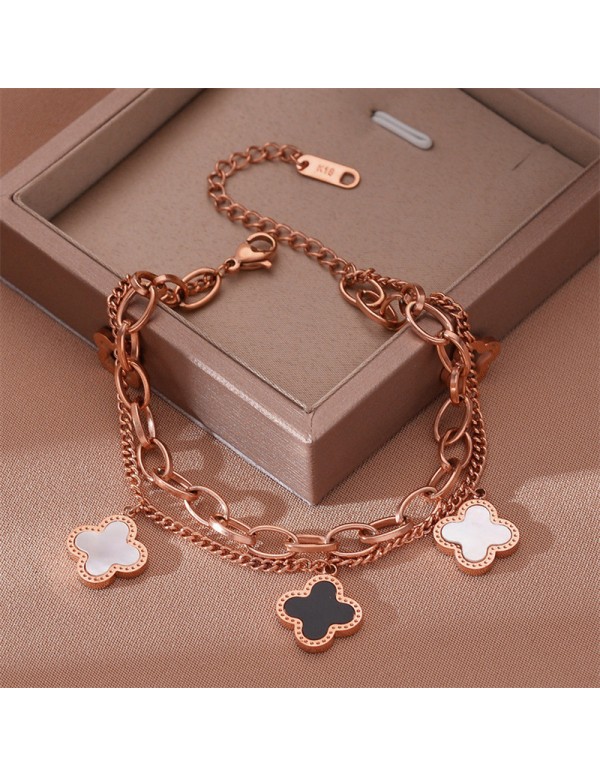 Jewels Galaxy Stainless Steel Gold, Rose Gold and Silver Mother Of Pearls Clover inspired Irish Design Bracelet
