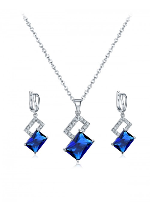 Jewels Galaxy Silver-Toned & Blue CZ Stone-Studded Jewellery Set 4084