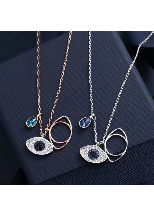 Jewels Galaxy Stainless Steel Rose Gold Plated & Silver Plated American Diamond Studded Evil Eye Pendant