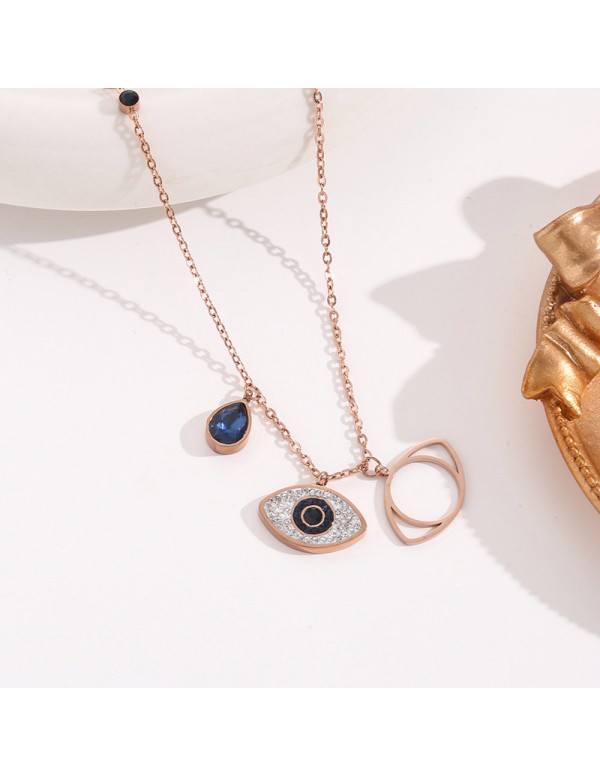 Jewels Galaxy Stainless Steel Rose Gold Plated & Silver Plated American Diamond Studded Evil Eye Pendant