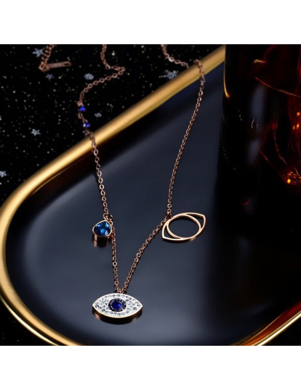 Jewels Galaxy Stainless Steel Rose Gold Plated & Silver Plated American Diamond Studded Evil Eye Pendant