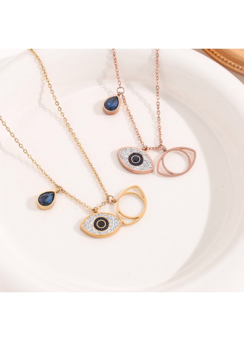 Jewels Galaxy Stainless Steel Gold Plated & Rose Gold Plated American Diamond Studded Evil Eye Pendant