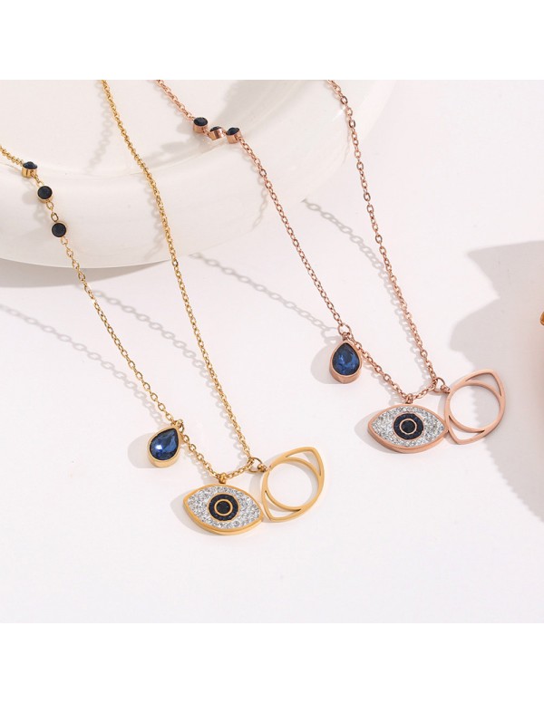Jewels Galaxy Stainless Steel Gold Plated & Rose Gold Plated American Diamond Studded Evil Eye Pendant