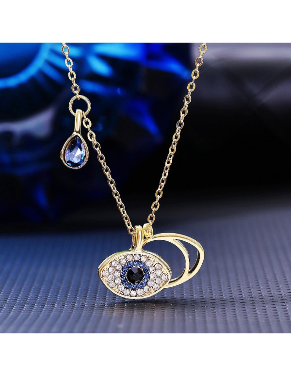Jewels Galaxy Stainless Steel Gold Plated & Rose Gold Plated American Diamond Studded Evil Eye Pendant