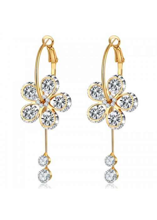 Jewels Galaxy Luxuria Crystal Delicate Design Rosegold Plated Drop Earrings For Women & Girls 1597