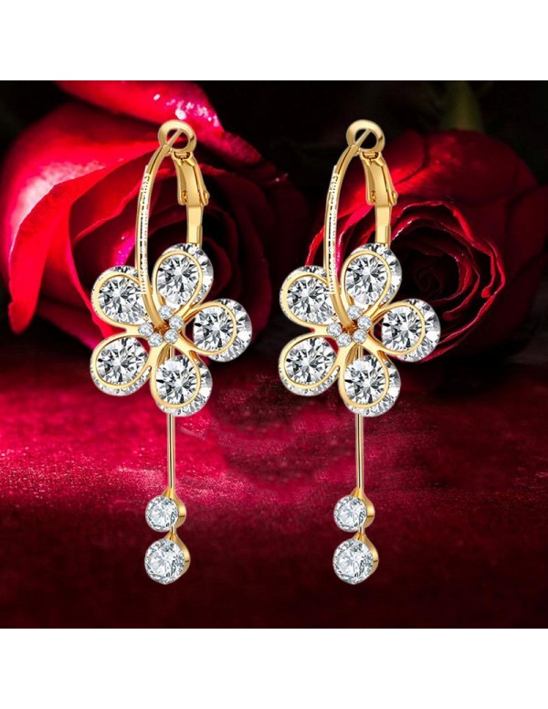 Jewels Galaxy Luxuria Crystal Delicate Design Rosegold Plated Drop Earrings For Women & Girls 1597