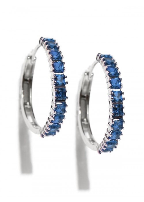 Jewels Galaxy Blue Platinum-Plated CZ Stone-Studded Handcrafted Hoop Earrings 2213