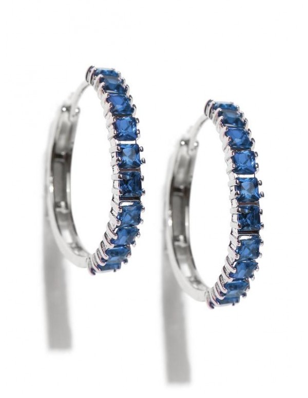 Jewels Galaxy Blue Platinum-Plated CZ Stone-Studde...