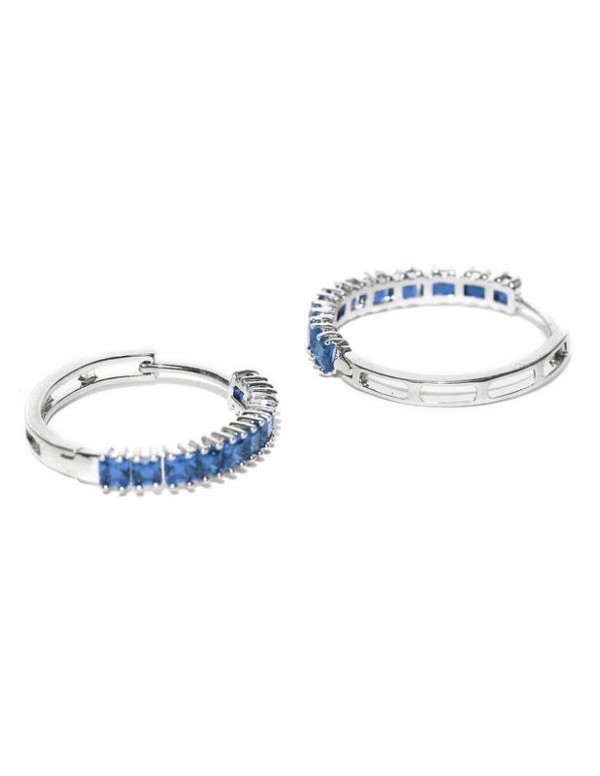 Jewels Galaxy Blue Platinum-Plated CZ Stone-Studded Handcrafted Hoop Earrings 2213
