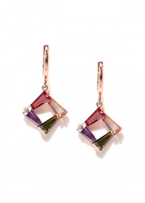 Jewels Galaxy Multicoloured 18K Rose-Gold Plated Handcrafted Square Drop Earrings 2241