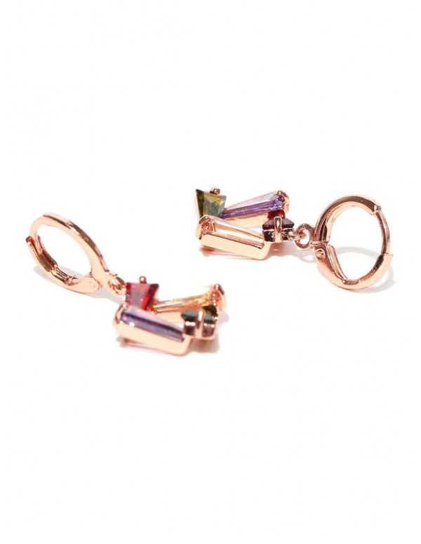 Jewels Galaxy Multicoloured 18K Rose-Gold Plated Handcrafted Square Drop Earrings 2241