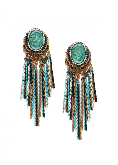 Jewels Galaxy Blue Gold-Plated Handcrafted Tasseled Earrings 2260