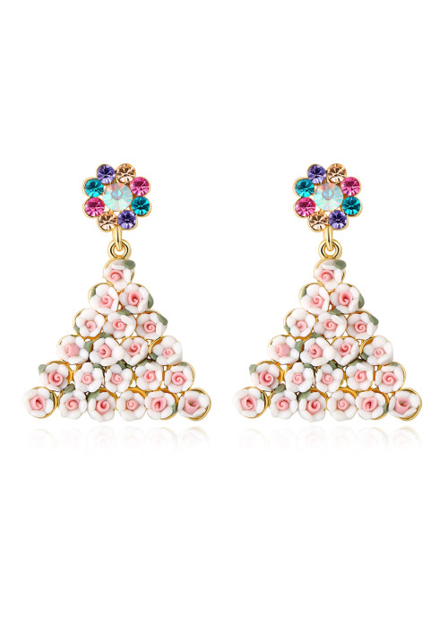 Jewels Galaxy Off-White Gold-Plated CZ Stone-Studded Floral Handcrafted Drop Earrings 2304