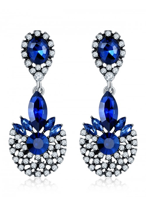 Jewels Galaxy Navy Silver-Plated Handcrafted Contemporary Drop Earrings 2334