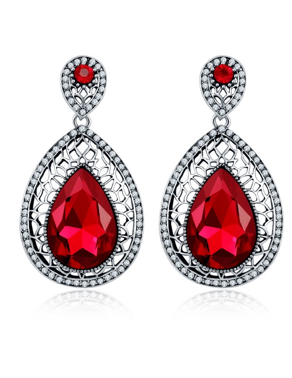 Jewels Galaxy Red Silver-Plated Teardrop-Shaped Dr...
