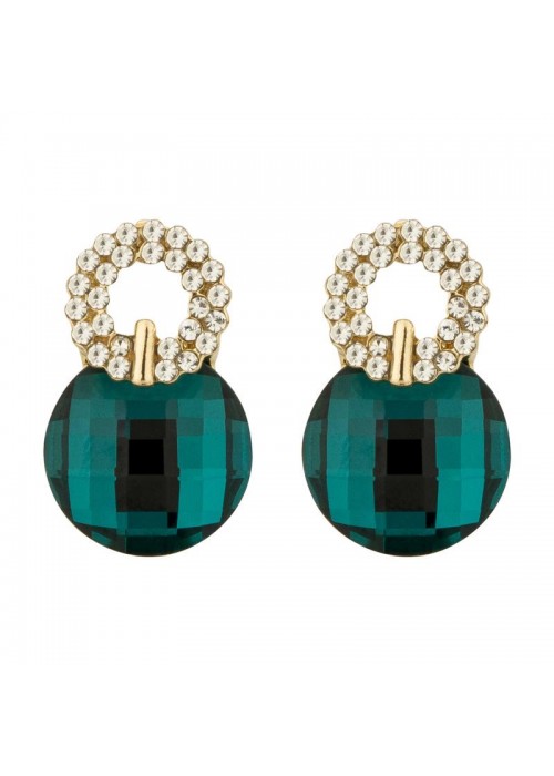 Jewels Galaxy Crystal Elements Limited Edition AAA Green Emerald Stunning Circular Shape Stud Earrings For Women/Girls 2357