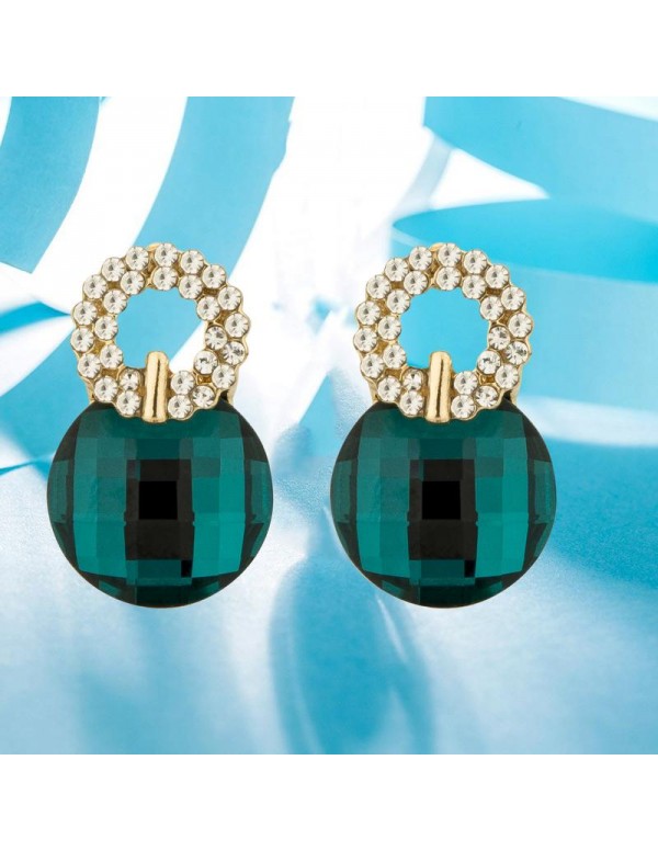Jewels Galaxy Crystal Elements Limited Edition AAA Green Emerald Stunning Circular Shape Stud Earrings For Women/Girls 2357