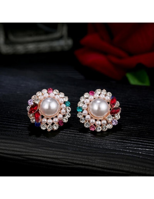 Jewels Galaxy Crystal Elements Sparkling Colors Flawless Pearl Designer Stunning 18K Rosegold Stud Earrings For Women/Girls 2423