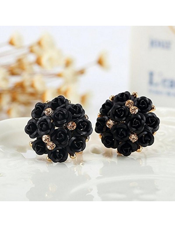 Jewels Galaxy Limited Edition Elegant AAA AD Delicate Rose Design Marvellous Gold Plated Black Pair Of  Earrings For Women/Girls 2477